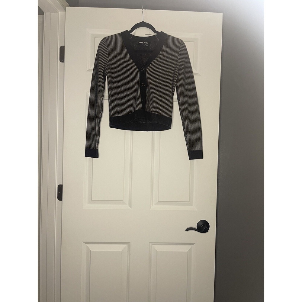 Dkny Jeans Contrast Ribbed Cardigan Sweater Small Gray Charcoal  Nwt